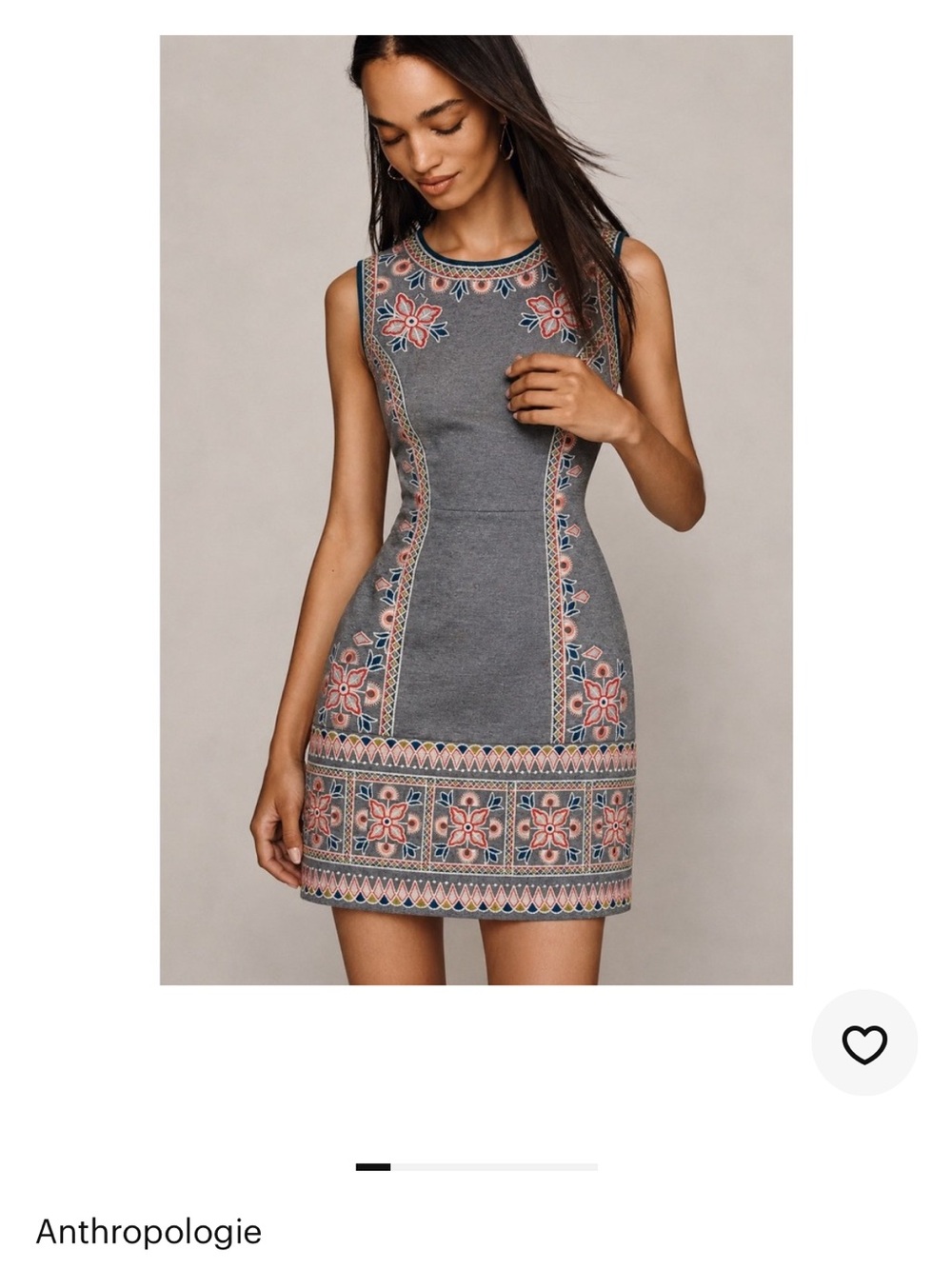 Maeve Gray Sleeveless Scuba Embroidered Midi Dress with Pink Accents